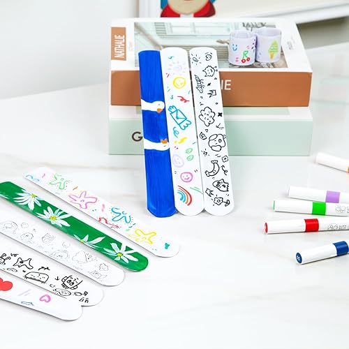 Miniatura 5 de LovesTown 64 pulseras blancas de palmada, pulseras de fiesta, pulseras de bricolaje, bandas a presión en blanco a granel para niños, regalos de