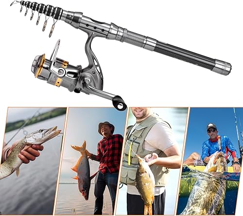 Miniatura 5 de Lixada Juego de 2 cañas de pescar de 1.5/1.8/2.1/7.9 ft, carrete de caña telescópica de fibra de carbono, carrete de pesca con ganchos, señuelos