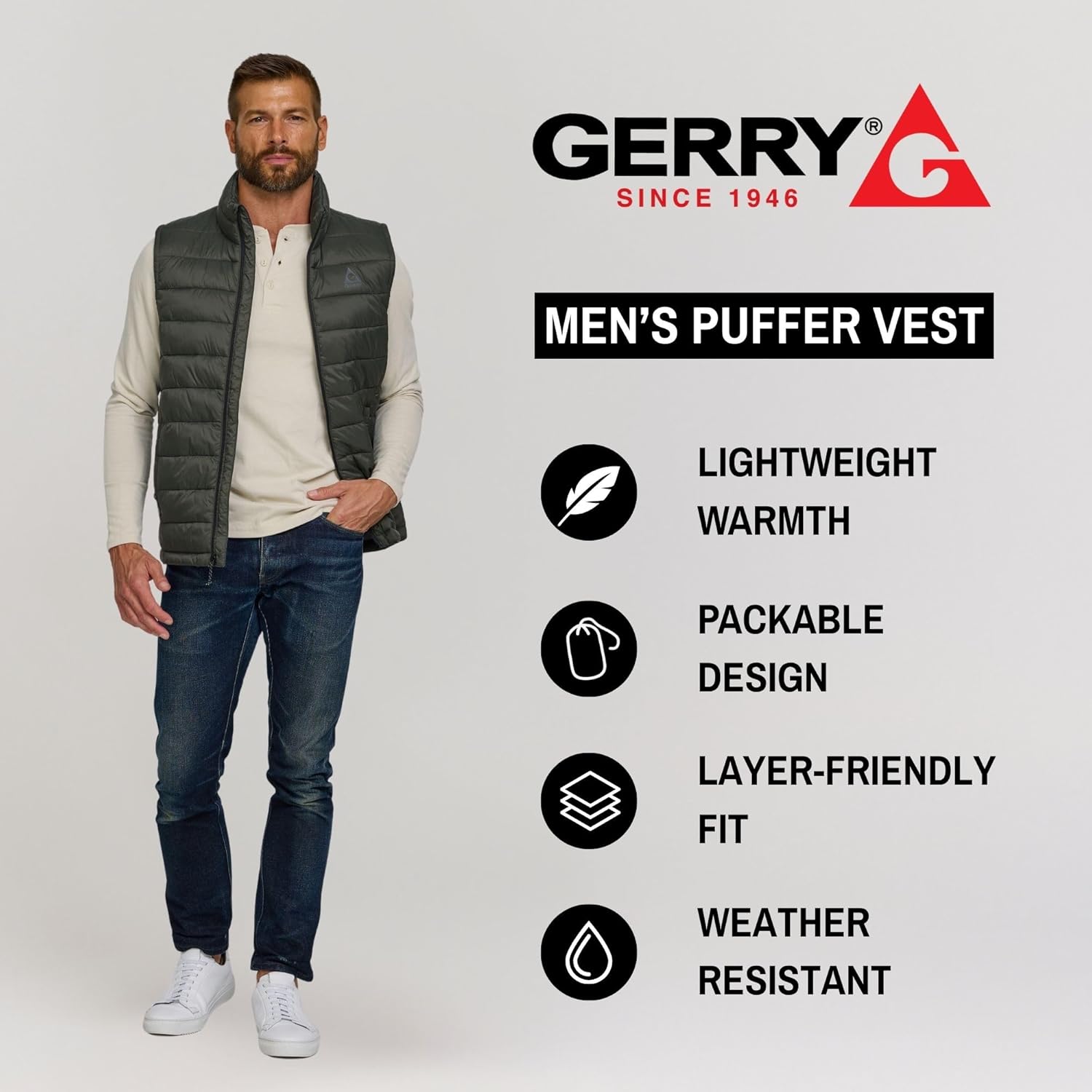 Gerry Puffer Vest for Men – Lightweight Sleeveless Outdoor Vest with Pockets, Puffer Vest Jacket for Men Outerwear
