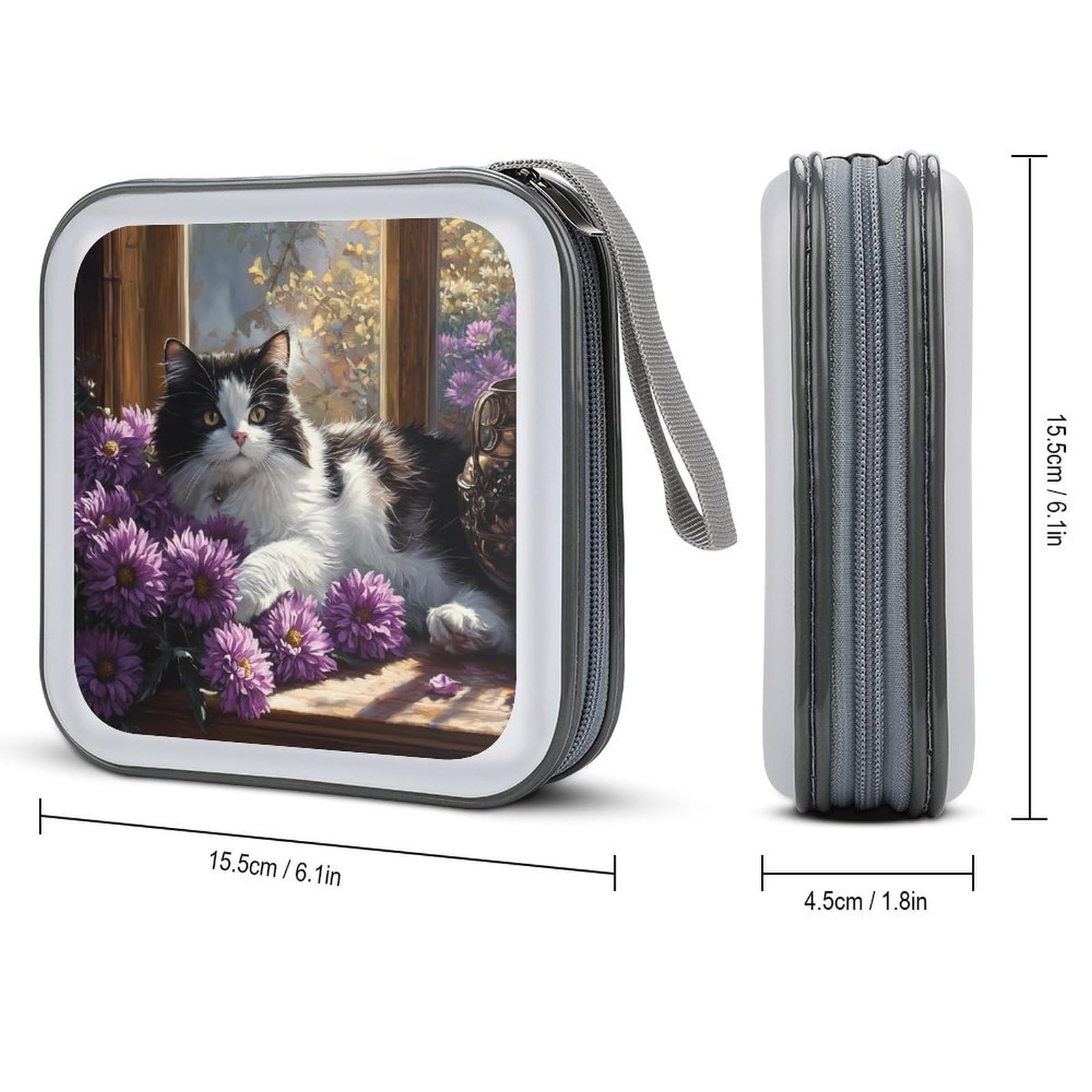 Cute Cat Flowers CD Case Plastic DVD Case Holder Wallet Disc Storage Organizer for Car Travel