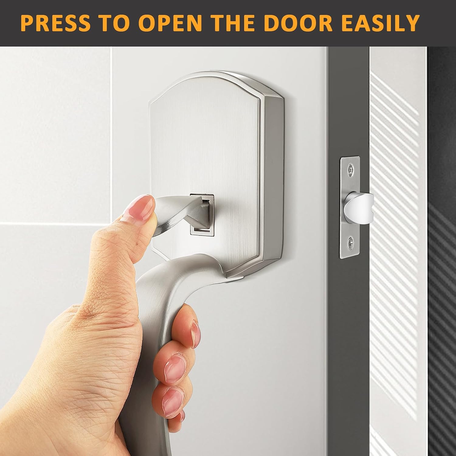 Probrico Front Entry Handleset,Satin Nickel Finsh,Heavy Duty Exterior Door Handle with Reversible Handed Lever,1Pack