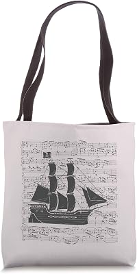 Sea Shanties Tall Ship Pirate Ship Musical Notes Graphic Tote Bag
