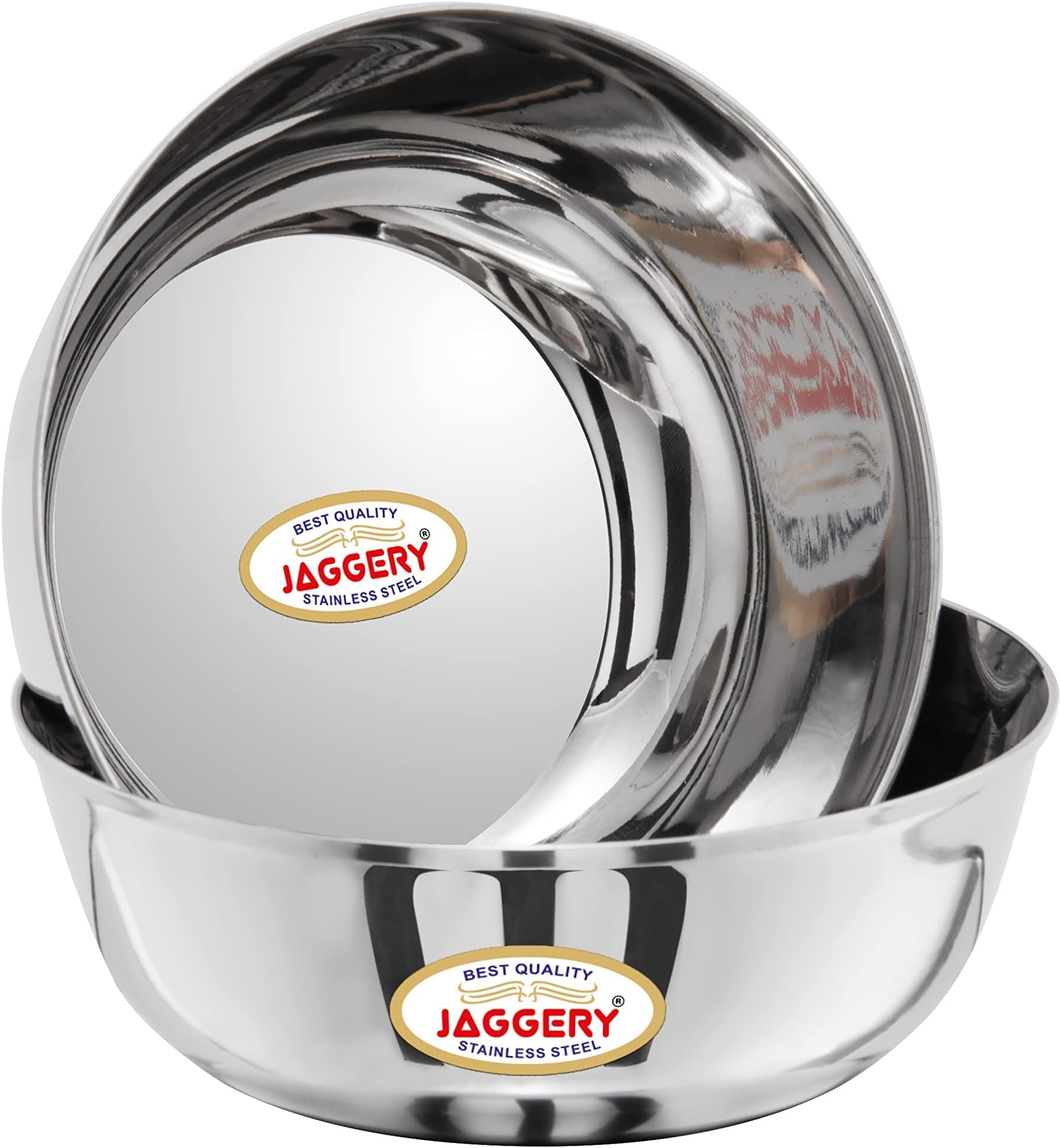 JAGGERY Stainless Steel Katora Set,Big Bowl Rust Proof,Useful as Mixing Bowl or Serving Donga (Pack of 2, 1000 ml)