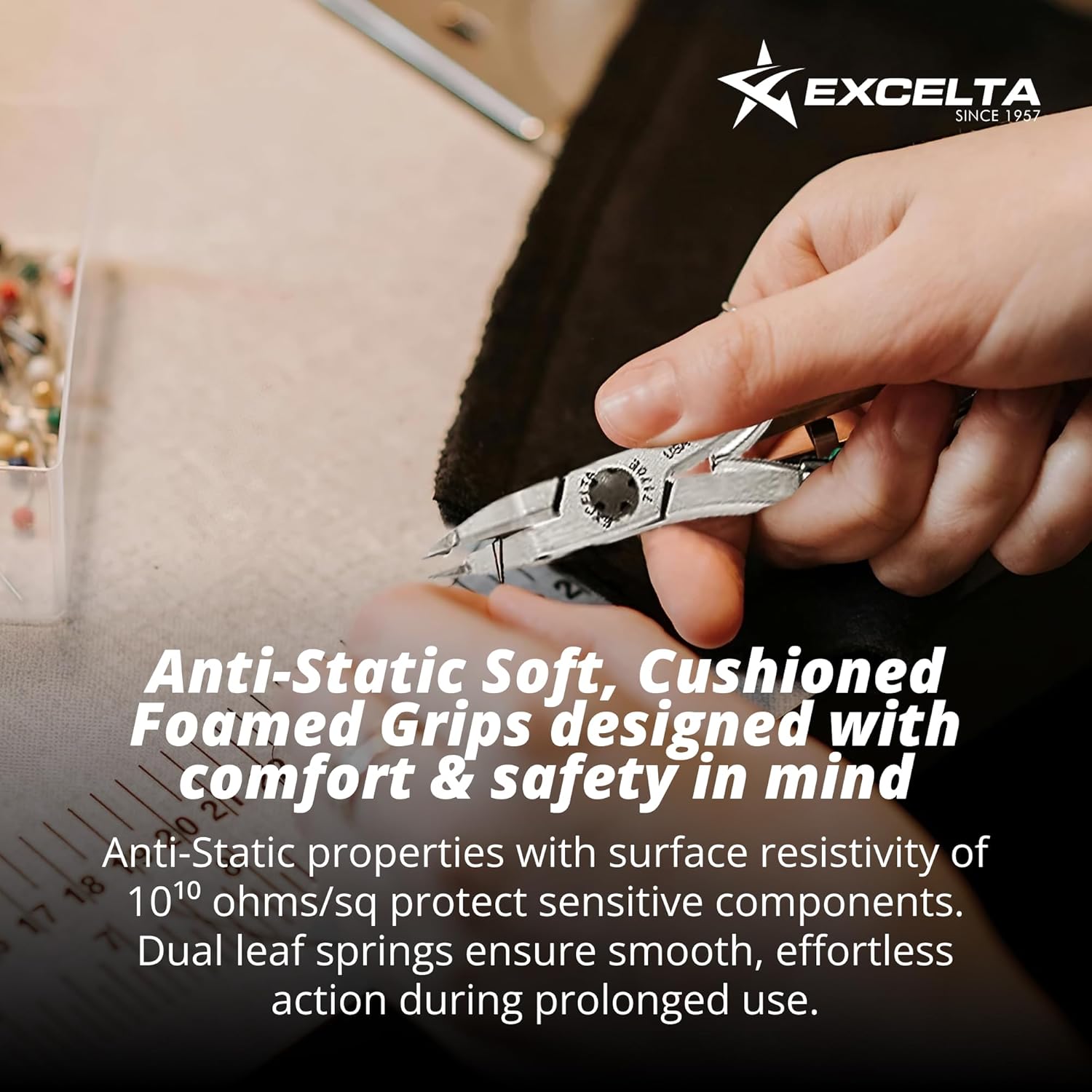 Excelta 7170E Lazer Line Flush Cutter with Long Nose Medium Fine .02” x .02” Tip, Relieved Head & Ergonomic Anti-Static Handle, CNC-Machined Carbon Steel Precision Tool for PCB & SMD Work, Made in USA