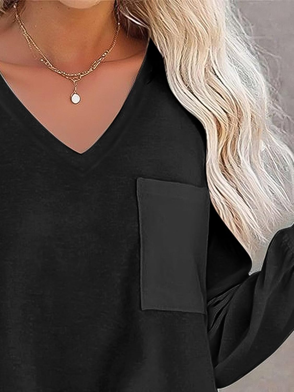 Flamingals レディース Vネック 長袖 シャツ トップス 2イン1 ビジネス カジュアル チュニック トップス 秋 ファッ