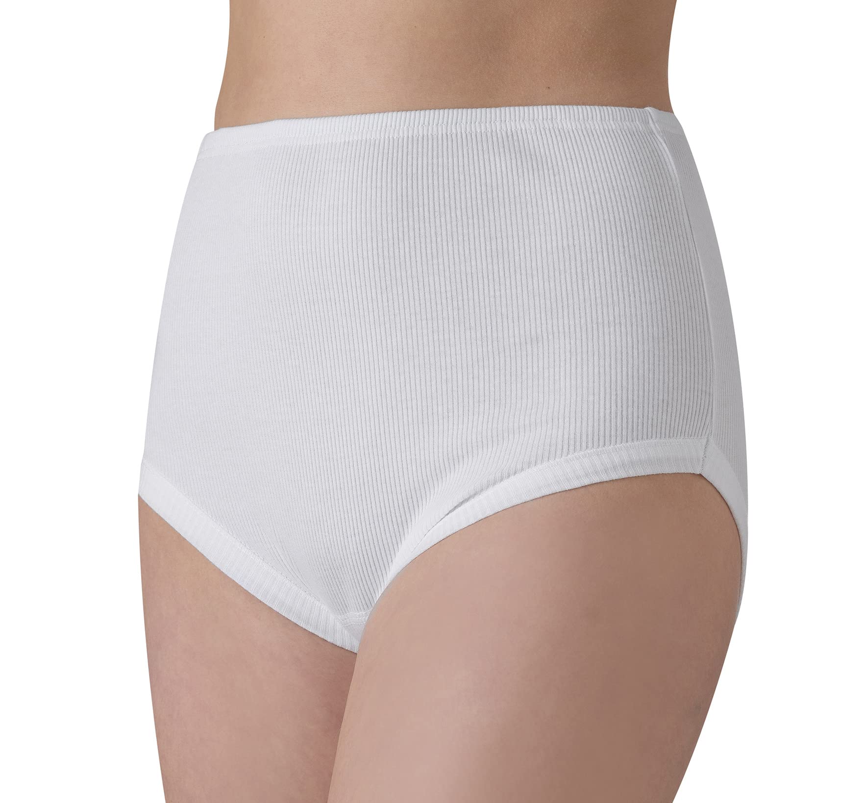Felis Confezione da 6 Culotte Donna Classica a Vita Alta Cotone Costina con Bordo, Mutande Donna Bianche, Traspiranti e comode, Persone anziane, sgambate, Taglie Forti