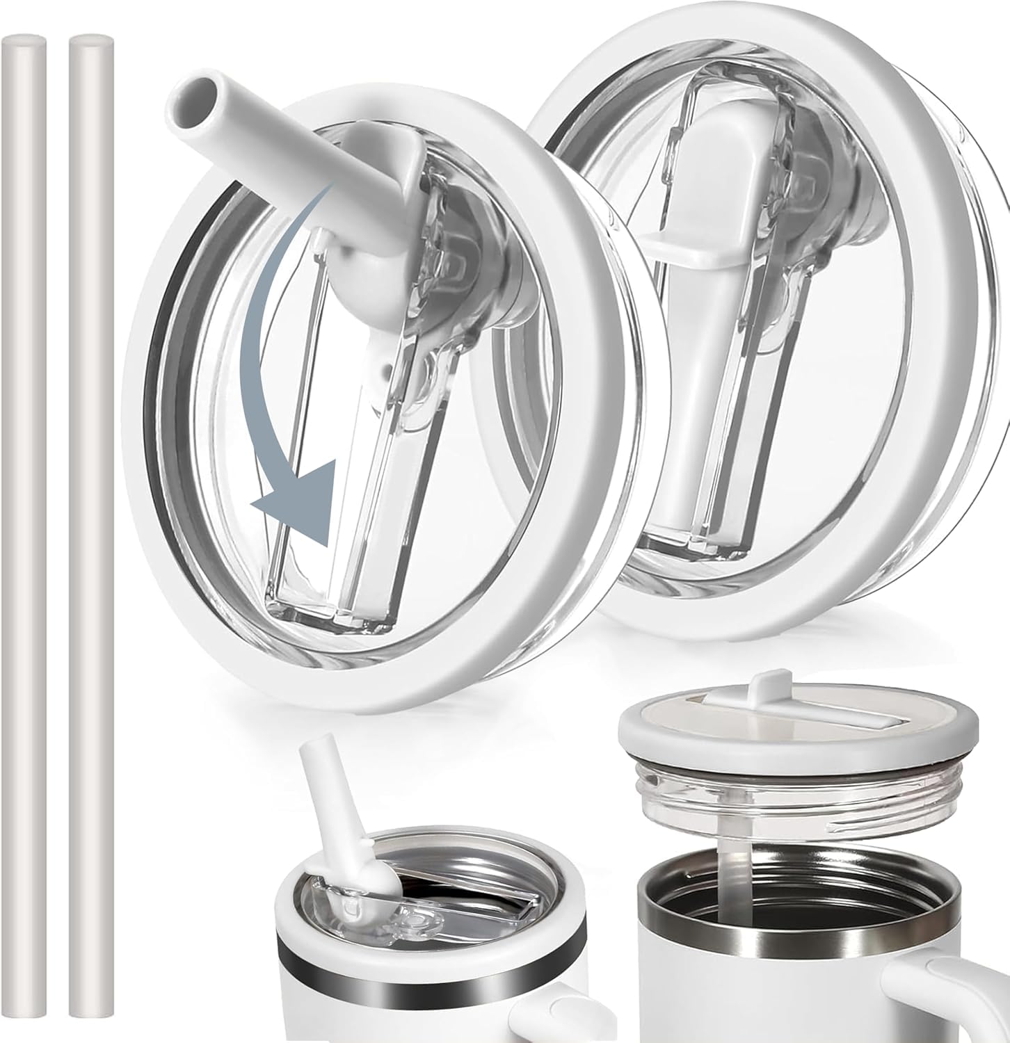 ROMANVIC Stanley Cup Deckel Auslaufsicher,2 Stück Abnehmbar Ersatzdeckel für Stanley Cup 40oz mit 2 Trinkhalmen,Auslaufsicher und Staubdicht,Ersatzdeckel für Deckel Dicht Zubehör