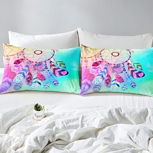 Miniatura 3 de Erosebridal Juego de ropa de cama de plumas atrapasueños, tamaño Queen, para niños, niñas, adolescentes, funda de edredón bohemia con mandala