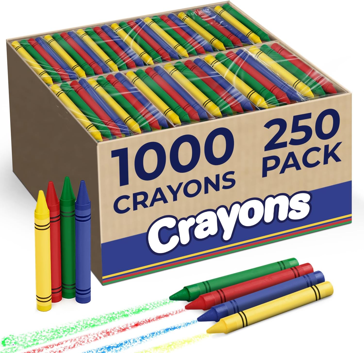 Rosmonde Crayons Bulk, 250 Sets of 4 Pack (1000 Count), Party Favor Crayons, Set of 4 Vibrant Colors, Non-Toxic, Individually Wrapped, Bulk Set for Classrooms, Parties, Restaurants & More