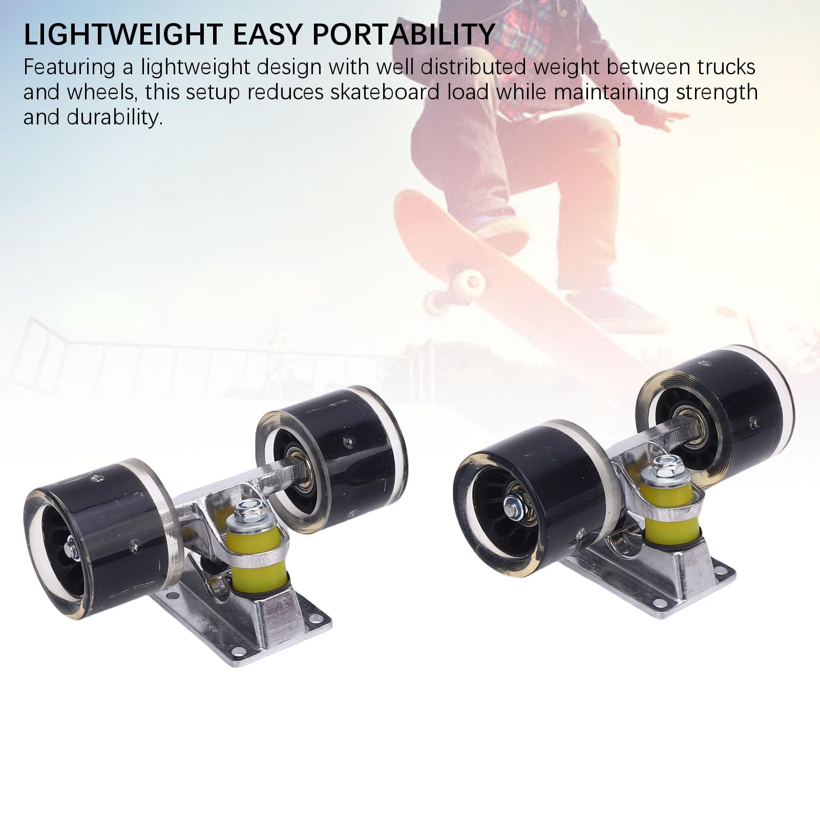 Fockety Ensemble de Trucks et Roues de Skateboard Longboard, Roues de Skateboard 55 x 45 mm, Ensemble de Trucks et Roues en Alliage d'aluminium, matériel de Skateboard pour Cruiser (Black)