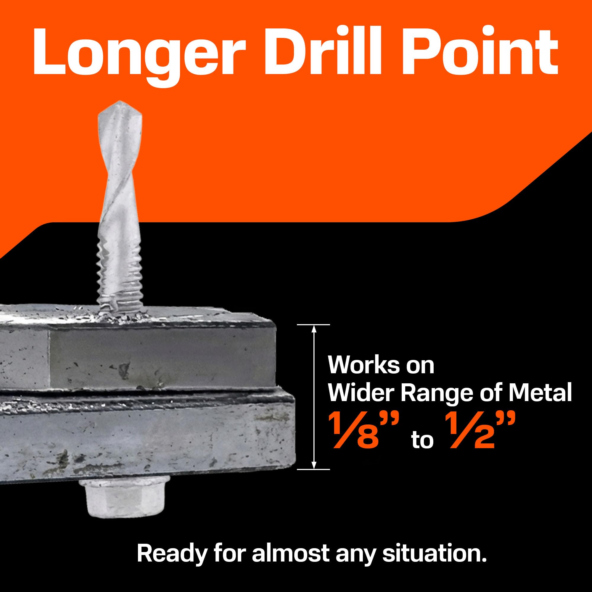 SUNKIN Tornillo autoperforante #12 x 4 pulgadas para tornillos Tek de metal, cabeza hexagonal, revestimiento de cerámica, taladro de acero suave de hasta 1/2 pulgada, 38 unidades, ideal para fijar