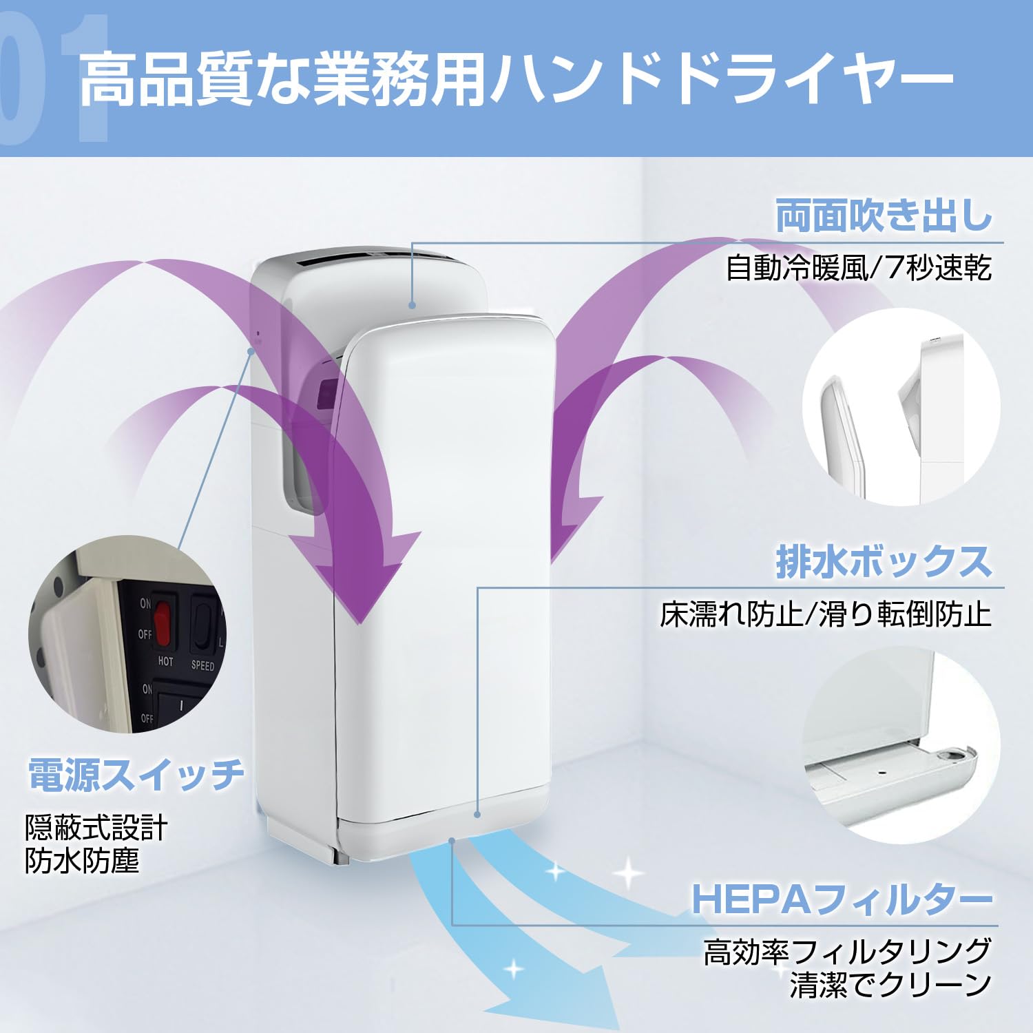 Amazon.co.jp: Kurflo ハンドドライヤー (両面吹出し形) 壁掛け式 高速