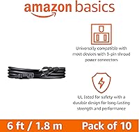 Vista 2 de Yaxa Basics - Cable de alimentación para PC, 6 pies, paquete de 10, cable de corriente alterna para monitor, computadora, TV, 3 puntas, 18 AWG