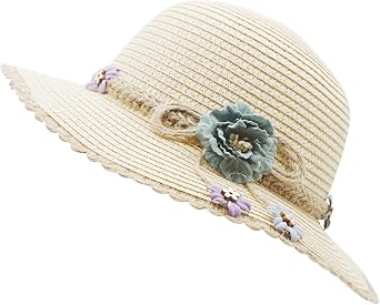 Bienvenu Kid Girl Straw Wide Brim Hat Summer Beach Hat Sun Protection