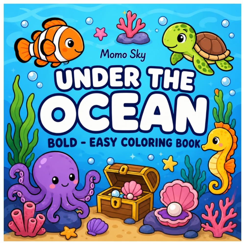 Under the Ocean Bold & Easy Coloring Book: Big & Simple Sea Animal Coloring Pages with Cute Ocean Scenes for Kids, Teens & Adults