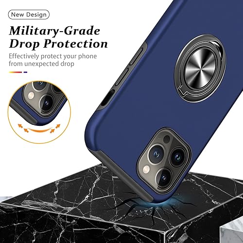 Miniatura 7 de PELEPUES Funda a prueba de golpes para iPhone 13 Pro Max, anillo de dedo integrado Funda de grado militar con soporte de metal reforzado soporte