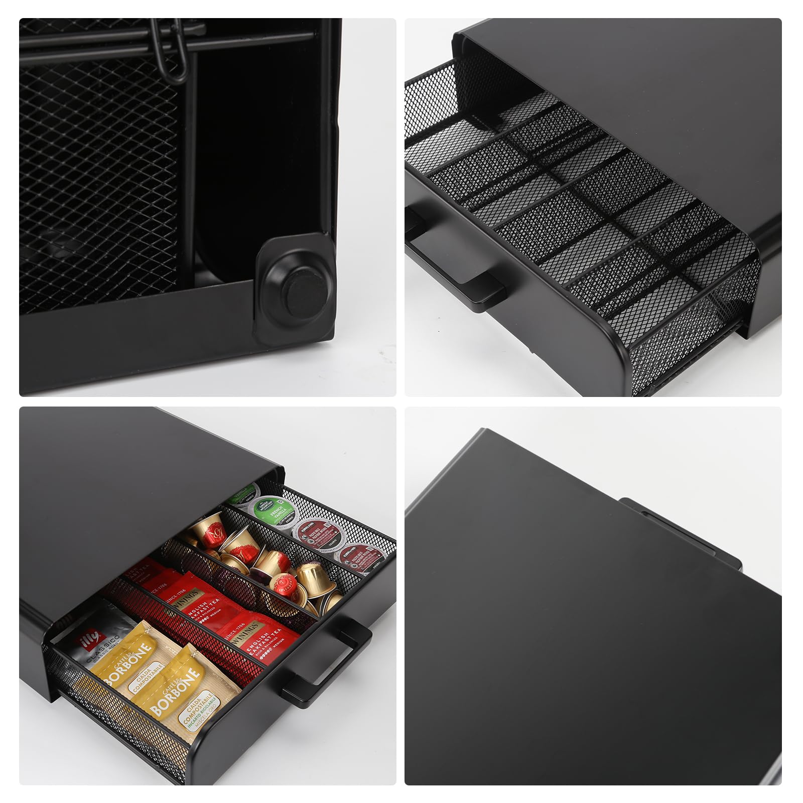 SYSYLY Organizer voor koffiepads met lade, opbergdoos voor koffiecapsules, theedoos, theezakjesbox, koffiecapsulehouder voor keuken, kantoor, café