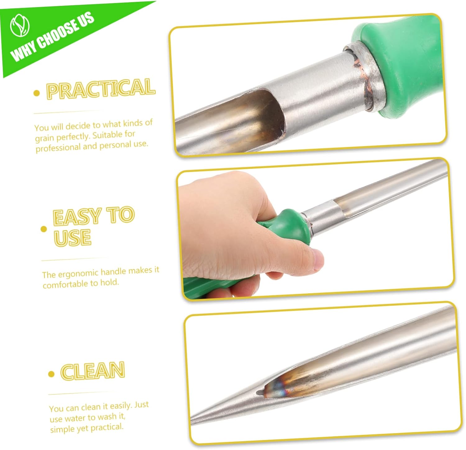 ibasenice 10pcs Stainless Steel Grain Sampler Plastic Handle Portable Cereal Probe for Corn Rice and Sorghum Testing Lightweight Design for Easy Sampling