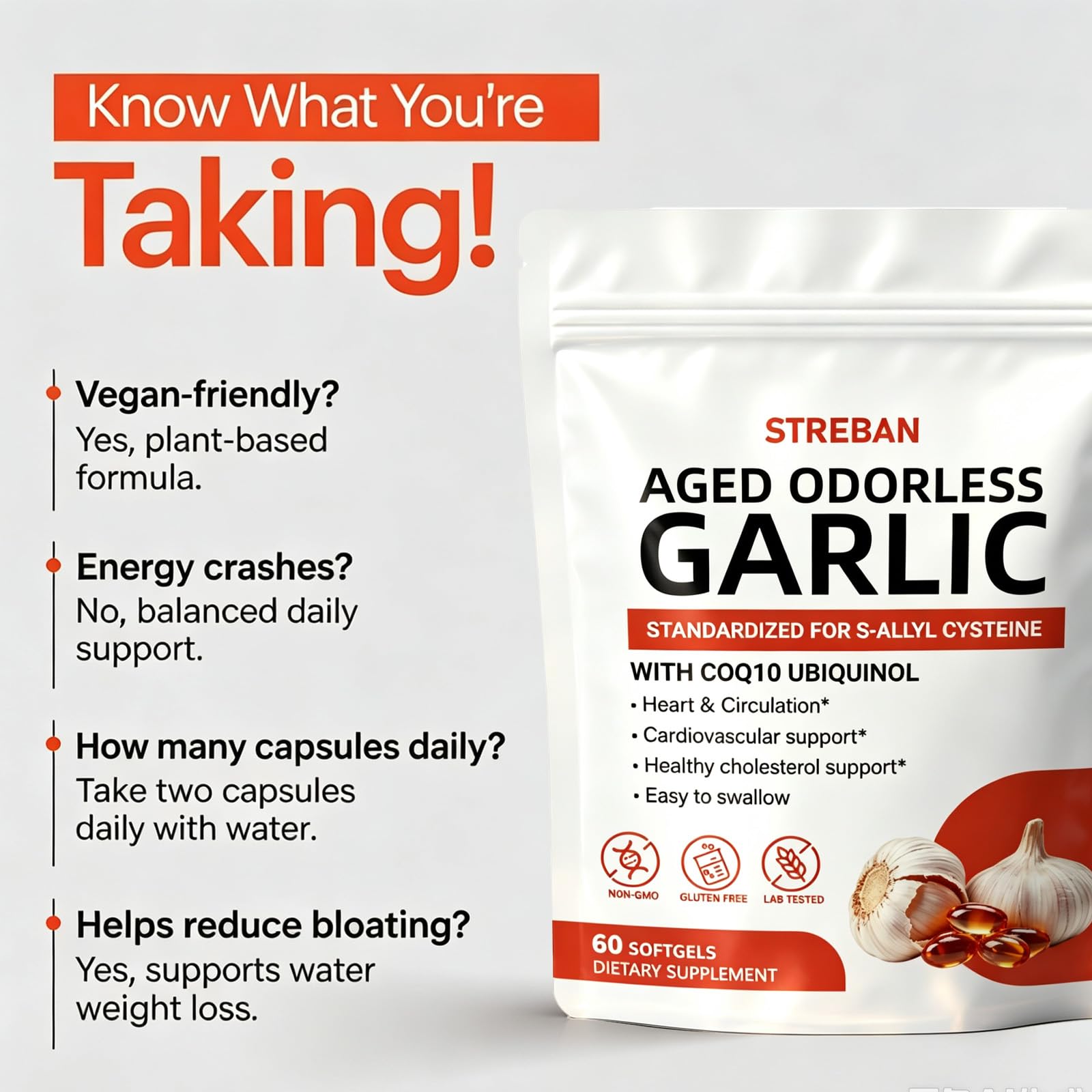 Aged Garlic Extract 600mg Softgels, Odorless Garlic Supplement (1) — Amazon image 3
