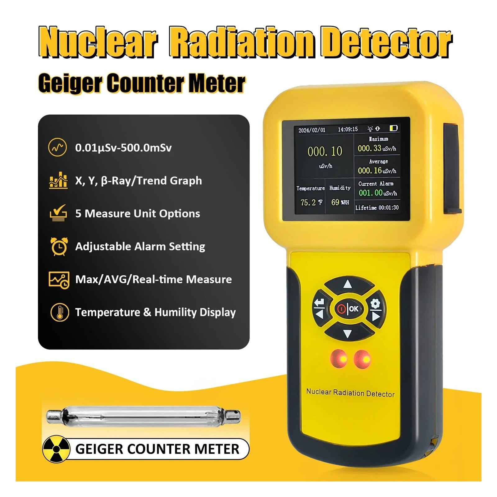 Detector de Gas, Detector de radiación nuclear profesional 886A Detector de radiación de contador Geiger Rayos X Y Gamma