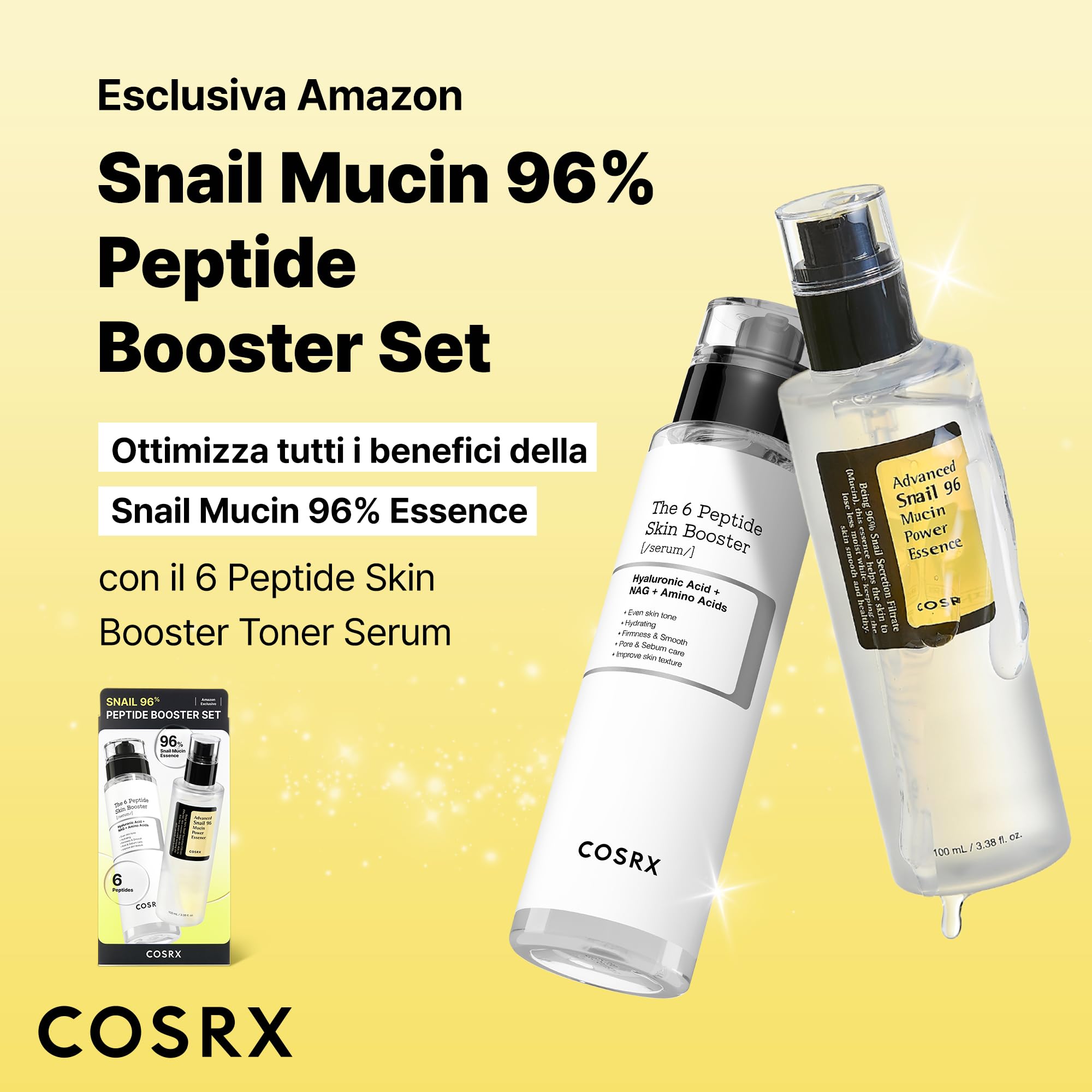 COSRX Snail Mucin 96% Peptide Booster Set – Amazon Exclusive – Korean Skin Care, Gift Sets, Skin Care Set per donne, Advanced Snail Mucin Serum, Face Serum