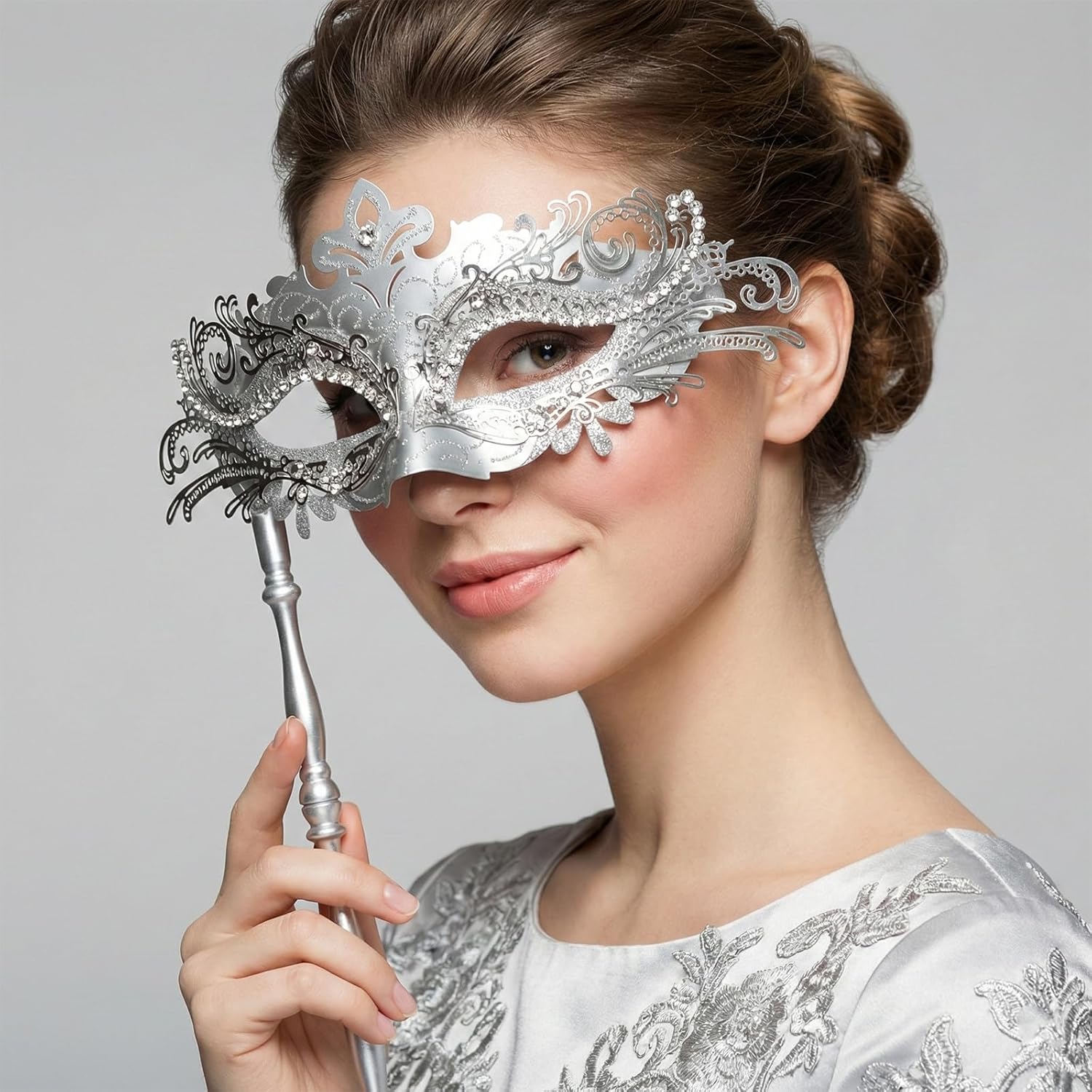 Coddsmz Masquerade Mask with Stick Venetian Mask Mardi Gras Decorations for Womens Halloween Costume Mask - Image 2