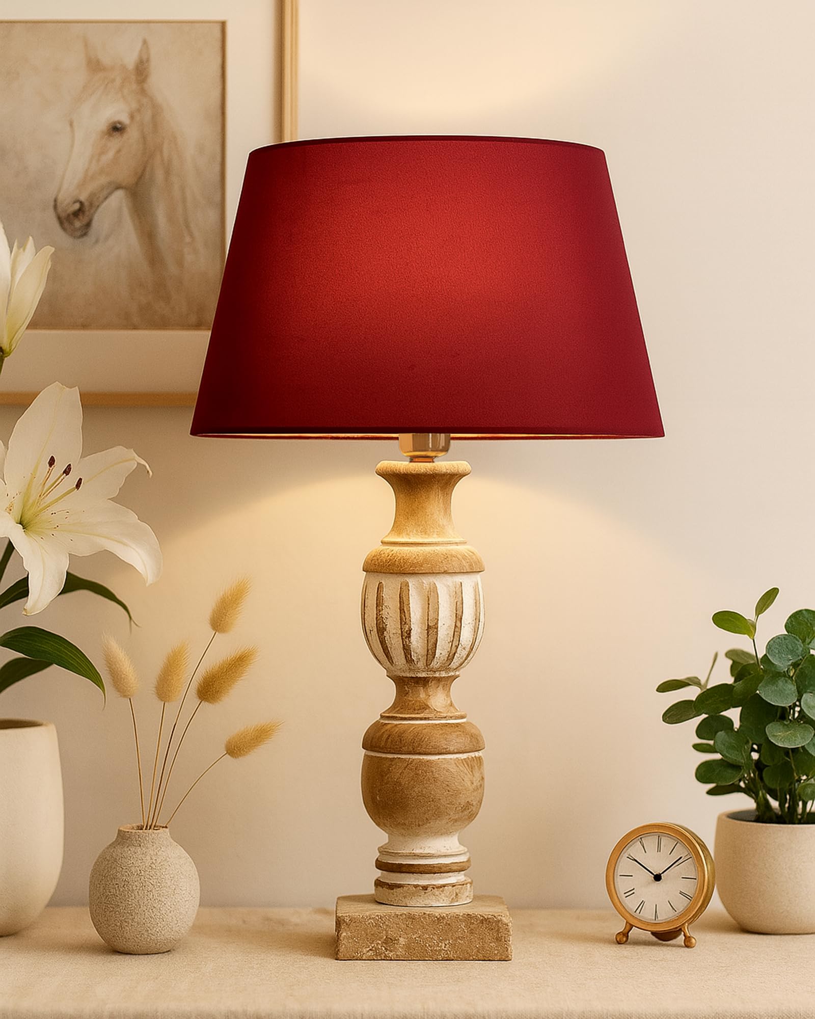Homesake® Antique White, French Trophy Carved Table Lamp with Empire Red Shade-image-13