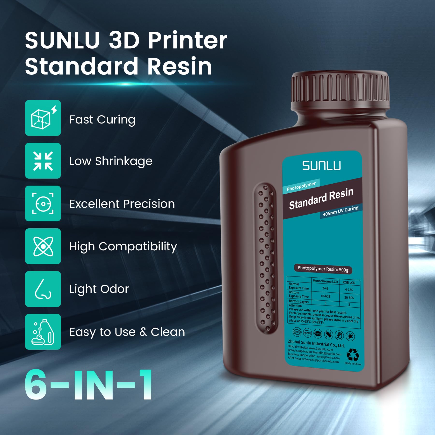 Resin Density Resina 3D SUNLU 1 Kg Per Stampanti LCD/DLP/SLA - Tipi Standard, Standard Plus, ABS-like, Lavabile In Acqua Resin Settings Chitubox