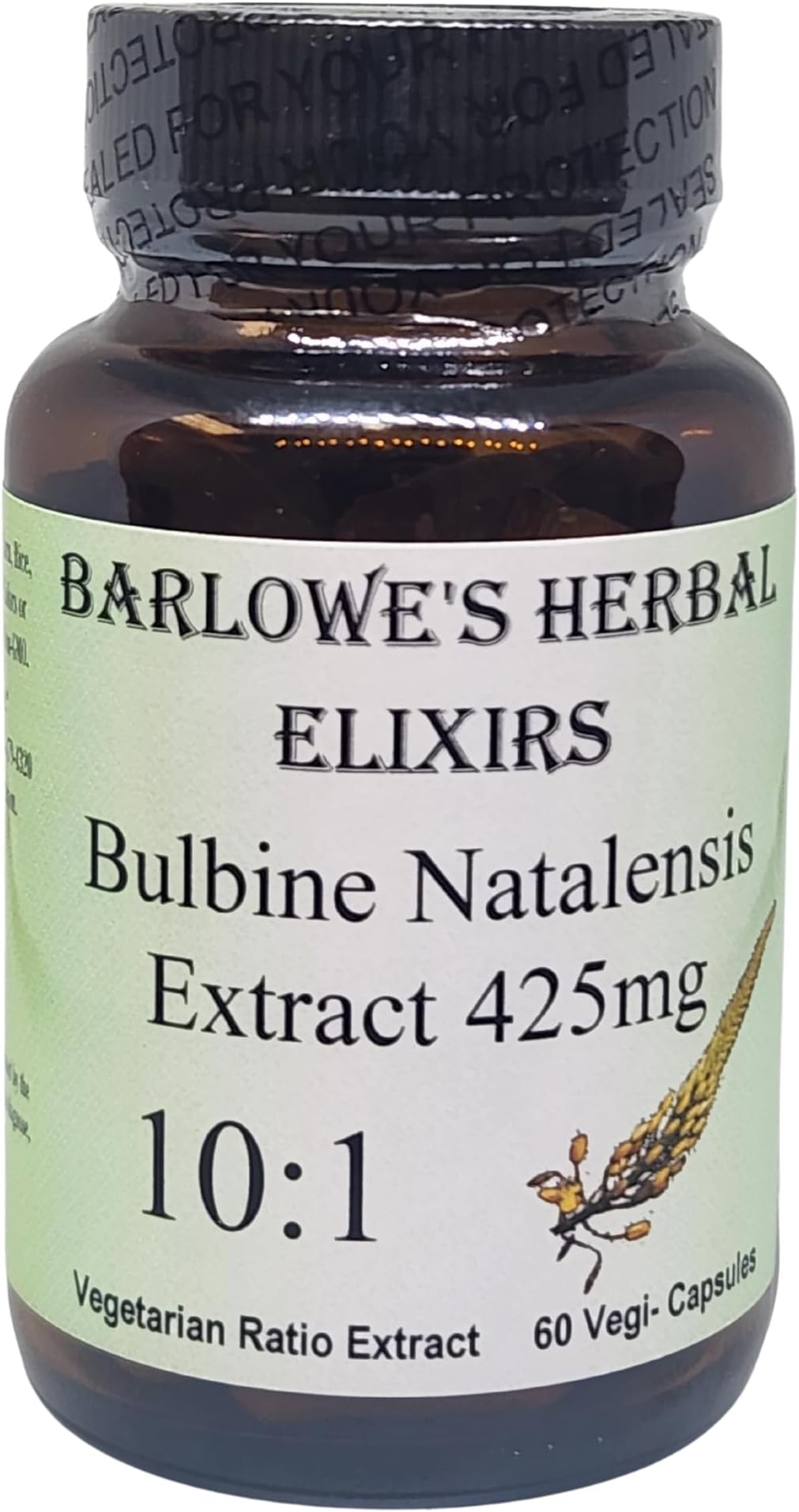 Barlowe's Herbal Elixirs Bulbine Natalensis |10:1 Extract | 425mg per Capsule | 60 Veggie Capsules | Bottled in Glass | Stearate Free