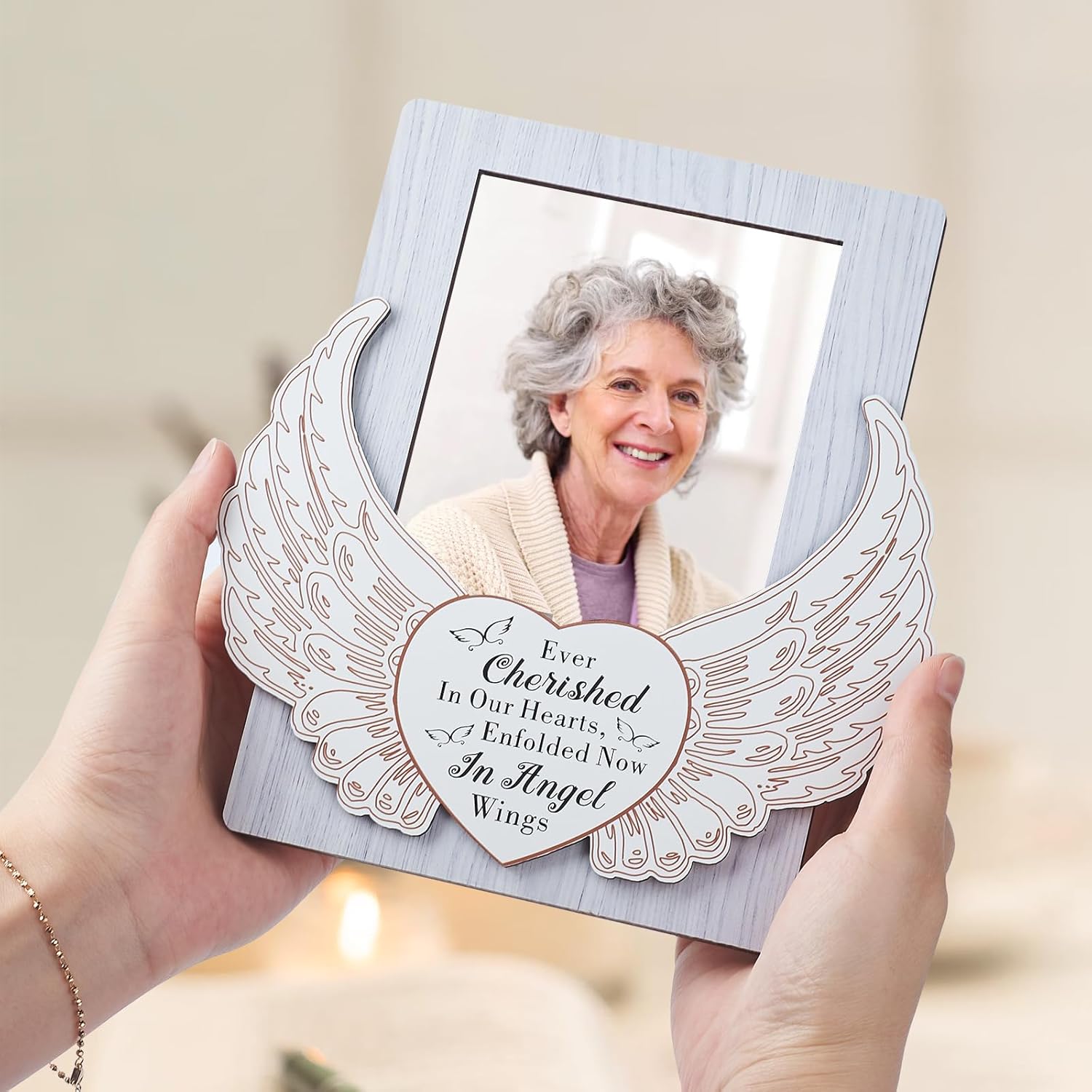 Memorial Gifts for Loss of Loved One Nana Mom Dad Angel Wings 4x6 Memorial Picture Frame Remembrance Bereavement Funeral Condolence Grief Sympathy Gifts In Memory of Loved One (Custom - Photo Frame)