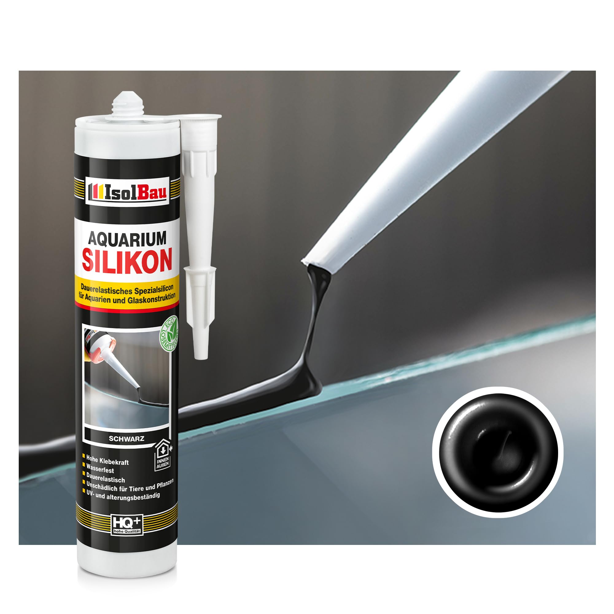 Isolbau Aquarium Silikon 8 x 300 ml - Dauerelastisches Spezial-Silikon für Aquarien & Glaskonstruktion - Für Innen- & Außenbereich – Schwarz, Kartusche