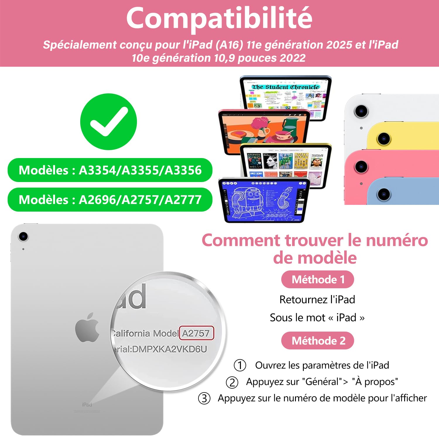 aMZCaSE pour iPad A16 10/11e génération avec Clavier 11/10,9 Pouces(2025/2022),Clavier sans Fil Amovible avec rétroéclairage 7 Couleurs et Support pour Stylet (Rose Clair) | Clavier sans Fil Amovible avec rétroéclairage 7 Couleurs et Support pour Stylet a