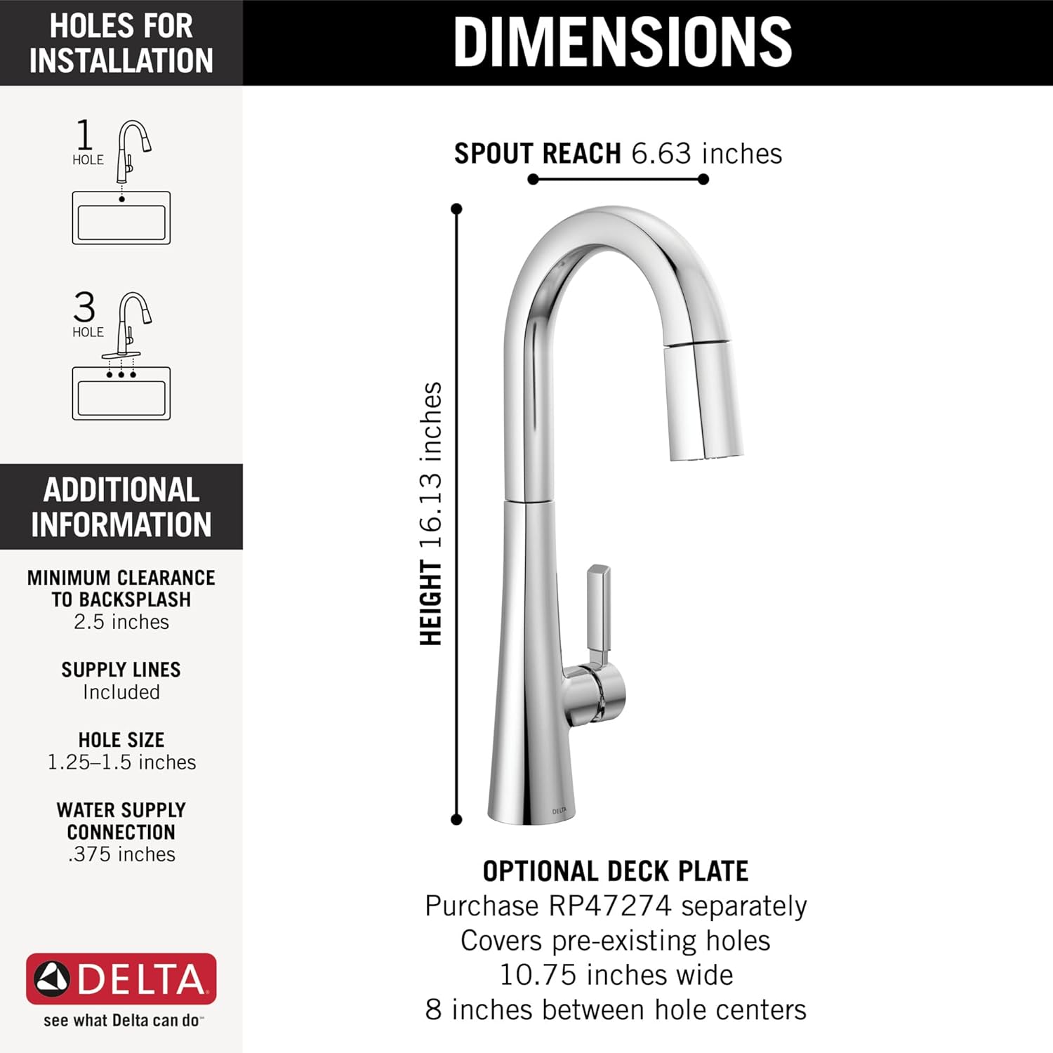 Delta Faucet Monrovia Chrome Bar Faucet with Pull Down Sprayer, Chrome Bar Sink Faucet Single Hole, Wet Bar Faucets Single Hole, Prep Sink Faucet, Faucet for Bar Sink, Lumicoat Chrome 9991-PR-DST