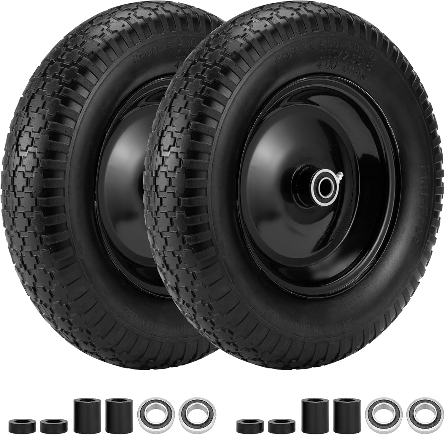 4.80/4.00-8" Air Filled Wheelbarrow Tire,Heavy-Duty Replacement Tire and Inner Tube Set with 3/4 & 5/8 Wheel Bearing and Spacer Kit included,Tubed Tires Non-Slip for Garden Cart Wagon (White)