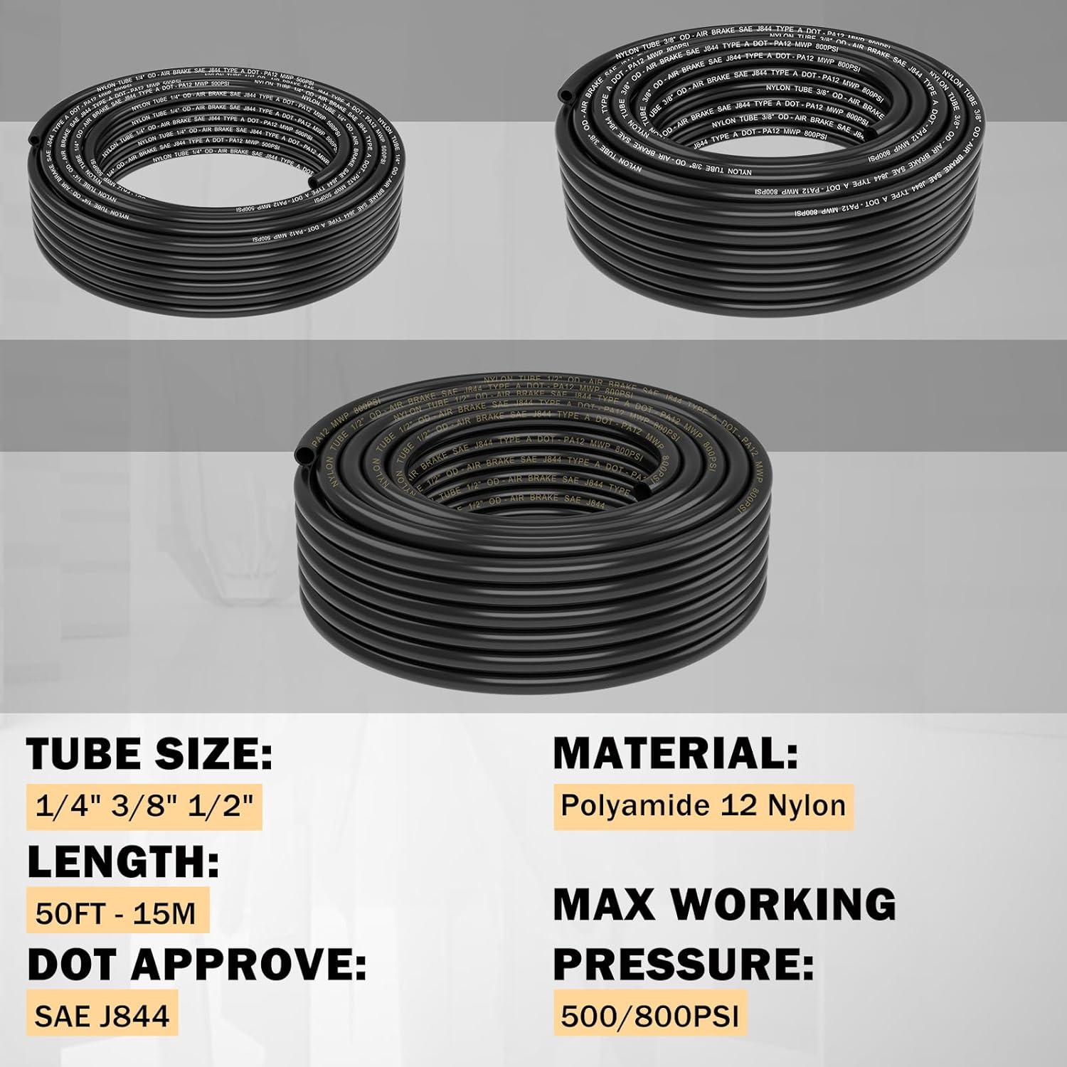 CheeMuii 100 PCS Brass DOT Air Line Fittings with 3 Roll 50FT 1/4" 3/8" 1/2" DOT Air Lines Kit Push Lock Air Fitting Quick Connect Air Fittings with Air Hose Pneumatic Tubing