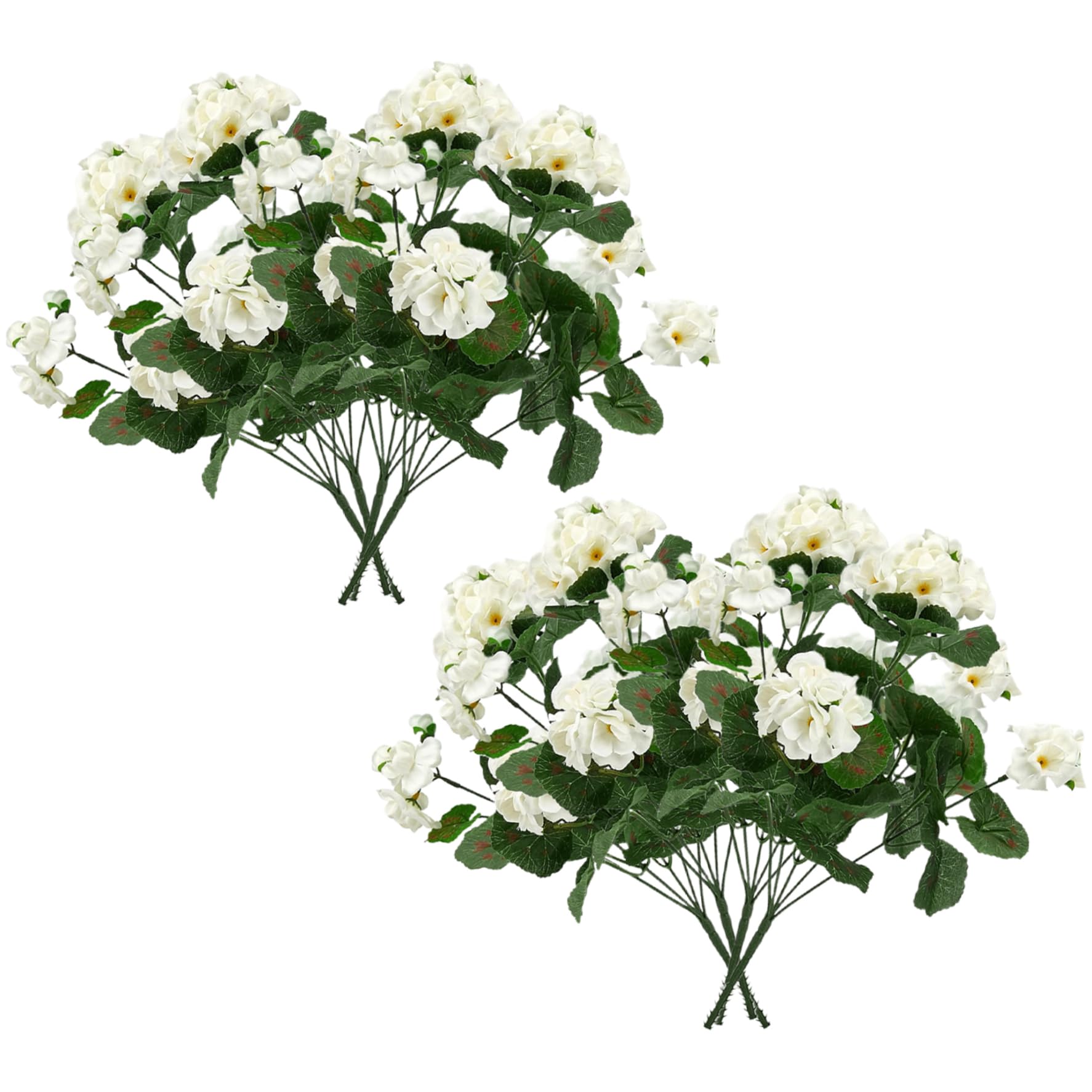 Décoration jardinière balcon géraniums artificiels de 35,6 cm blancs