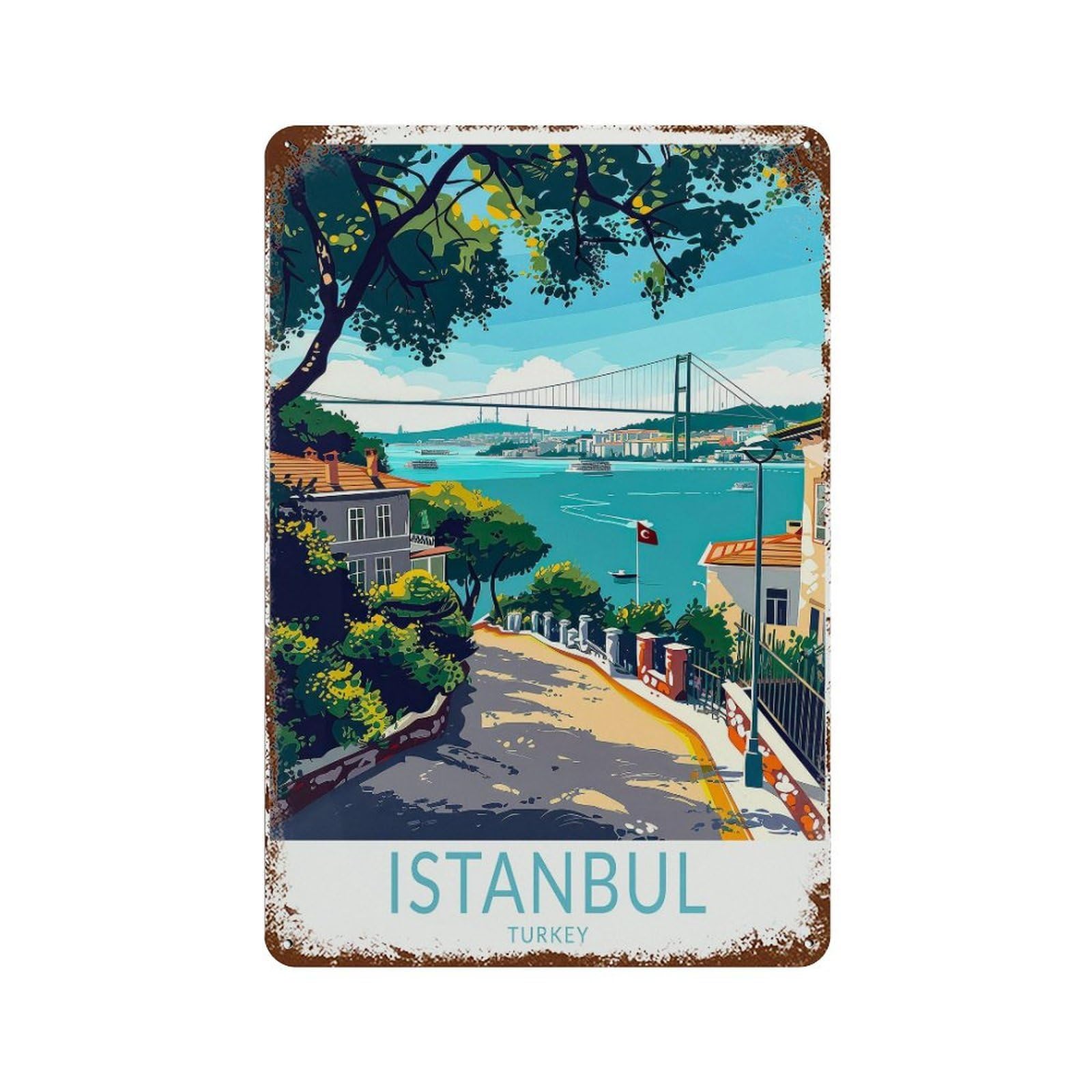 xiaoxiaoshen Istanbul Turkey Travel Bosphorus Custom City Gifts, Wedding Present Wall Decor Art Metal Tin Poster Modern Home Decor Art Home Bar Shop Decorations Vintage Sign 30x20cm