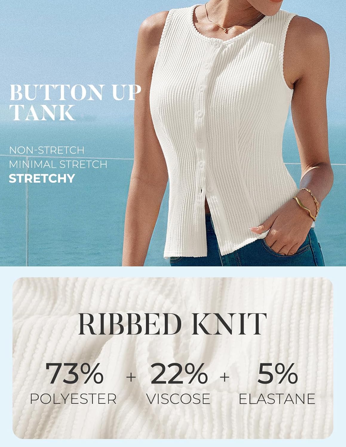 Kate Kasin Women Summer Going Out Tank Tops Y2K, Button Up Sleeveless Top, Ribbed Knit Sweater Vest Trendy - Image 7