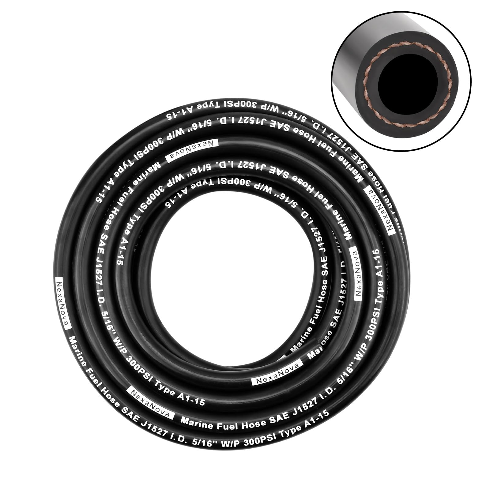 5/16" Marine Fuel Line Hose Rubber Type A1-15 SAE J1527 for Marine Boat Ship Equipment (5/16", 10Ft, Type A1-15)