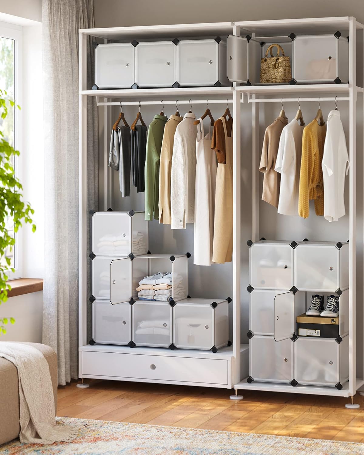 Meuble Rangement Enfant 16 Cubes SONGMICS - Armoire Modulable Avec Portes, 123x123x31cm, Blanc