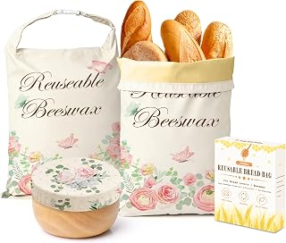 3 Pack Beeswax Bread Bags for Sourdough, Reusable Organic Cotton