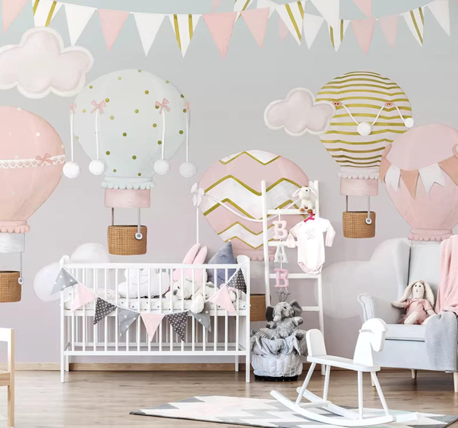 Cartoon Minimalist Three Dimensional Hot Air Balloon White Clouds 3D Wallpaper Easy Install Feature Office Living Room Sofa Bedroom TV Background Wall Decoration-200cm×140cm