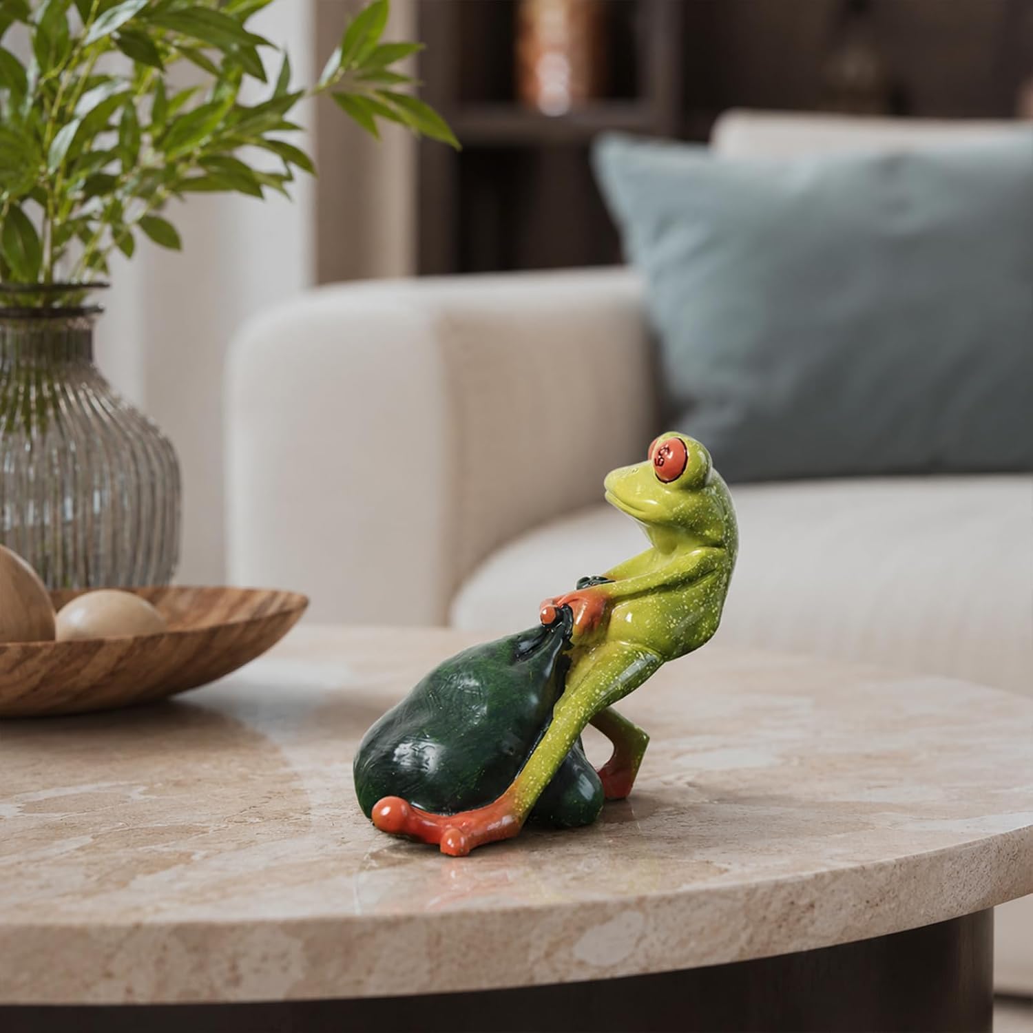 Funny Resin Frog Figurines, Green Frog Statue for Home Office Desk Shelf Decor, Cute Animal Collectible Sculpture, Indoor Decorative Figurine Gift for Frog Lovers (Money Bag Frog) image 4