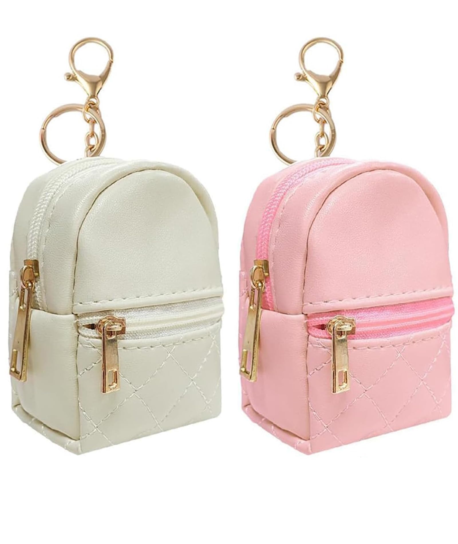 2PCS Miniature Bag Keychain Set, Mini Keychain Bag with Pink and Beige Colors, Compact Tiny Bag for Keys and Small Items, Fashionable Mini Makeup Bag for Everyday Use-image-20