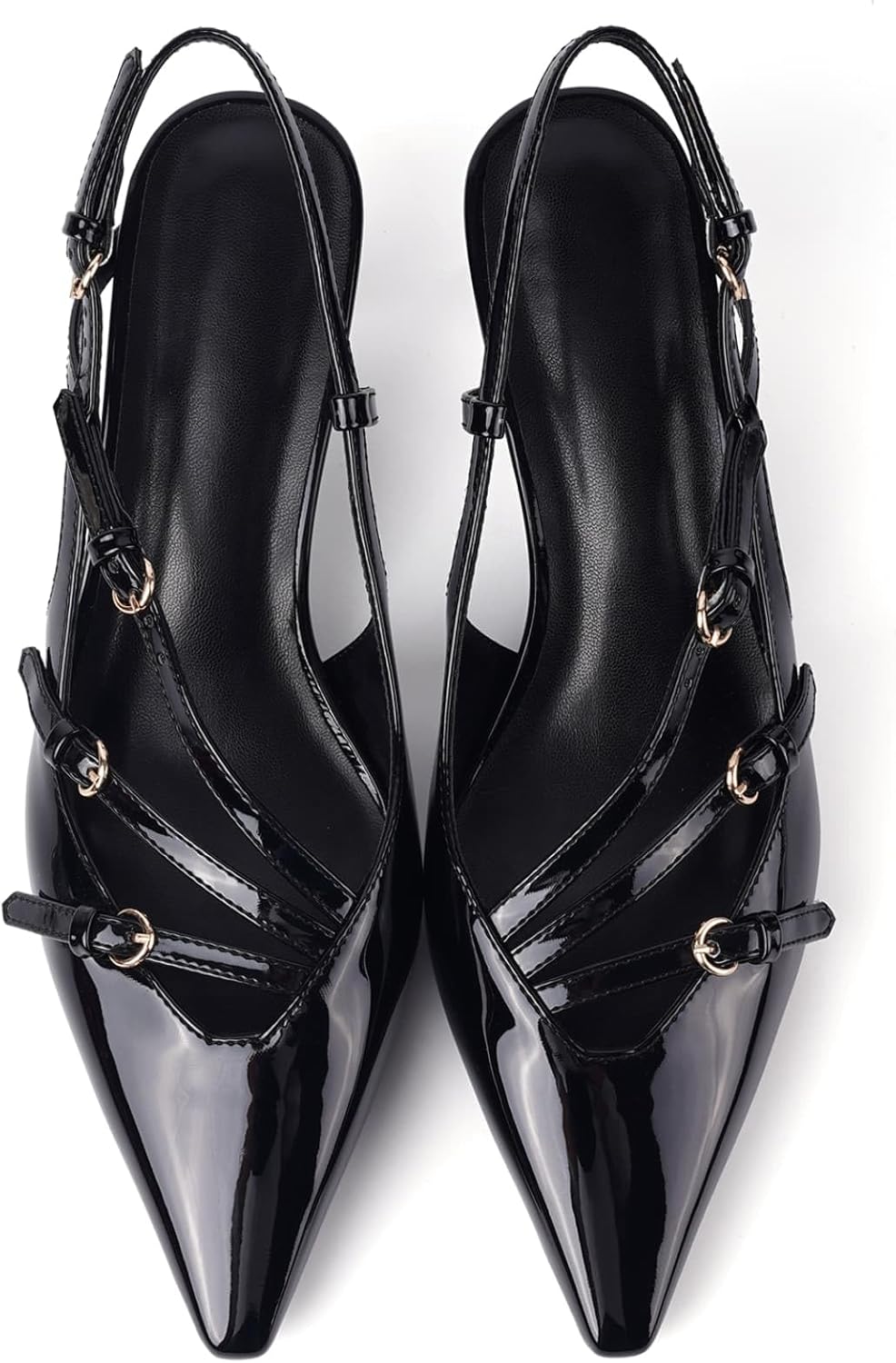 CORNMOOD Slingback Kitten Heels for Women Pointed Toe Stiletto Low Heels with Buckle Strap Heeled Pumps Sandals - Image 5