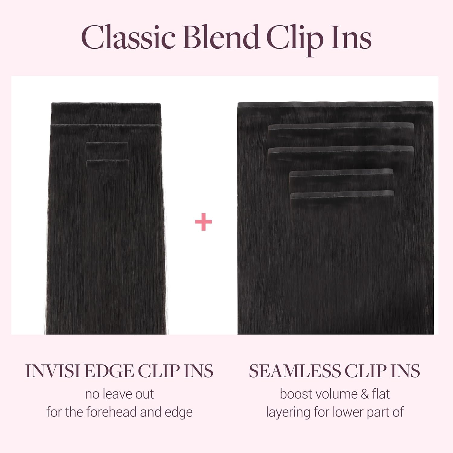 GOO GOO Invisi Edge Clip in Hair Extensions Set, 16inch 160g, 4pcs Injected Seamless PU Clip ins and 5pcs Classical PU Clip insip ins, Virgin Real Human Hair, #1B