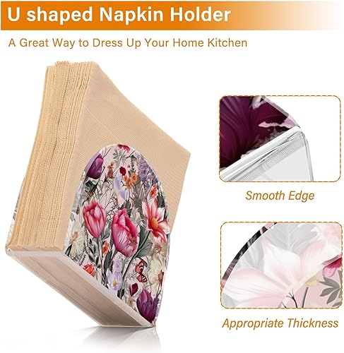 Miniatura 4 de Napkin Holder Rustic Floral Butterfly Napkin Holders for Tables, Clear Acrylic Napkin Holders Cocktail Napkin Holder for Kitchen Restaurant Bar Home