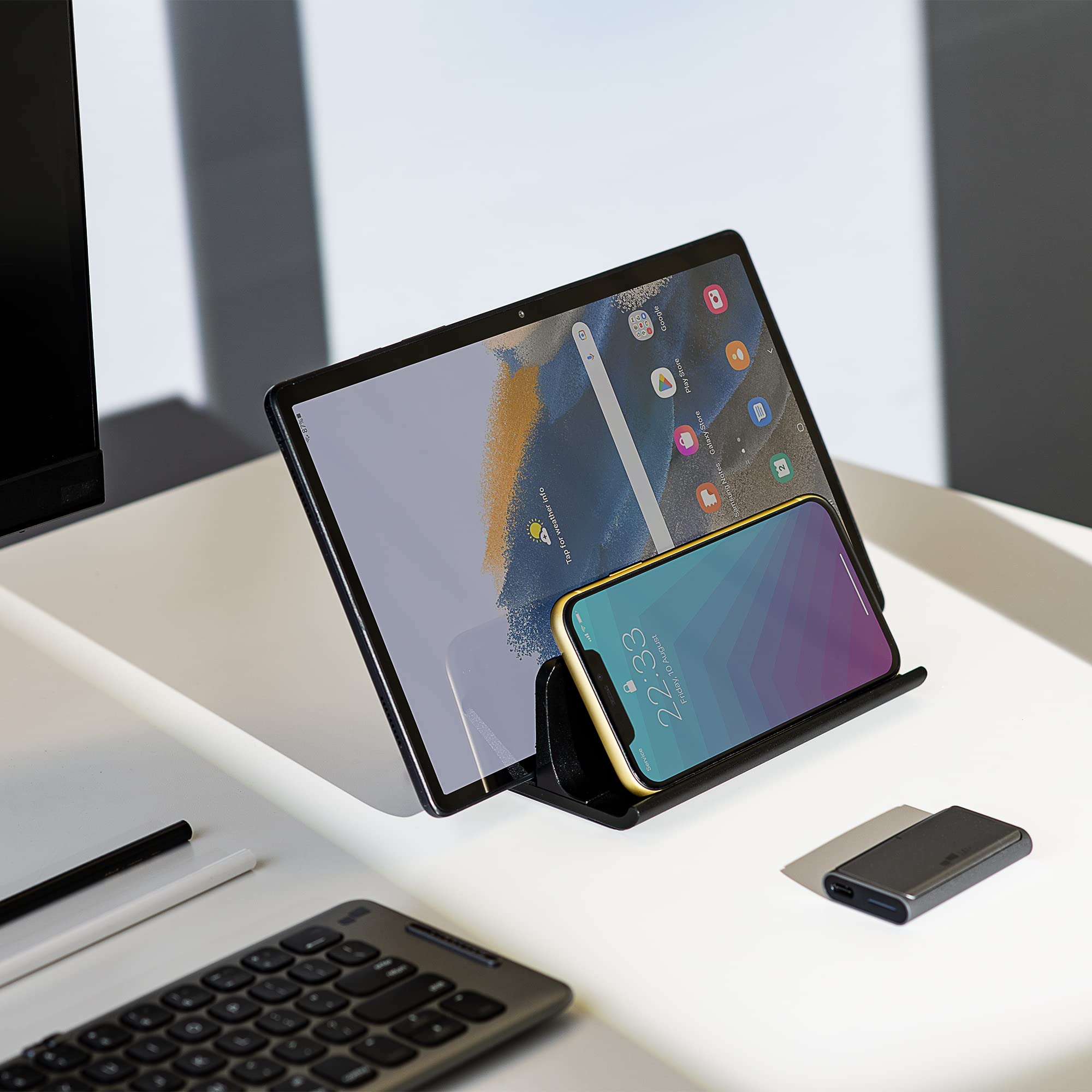 MP Mobile Pixels - Supporto verticale per laptop 3 in 1, supporto regolabile in alluminio da tavolo per smartphone, tablet, laptop, libri (nero)