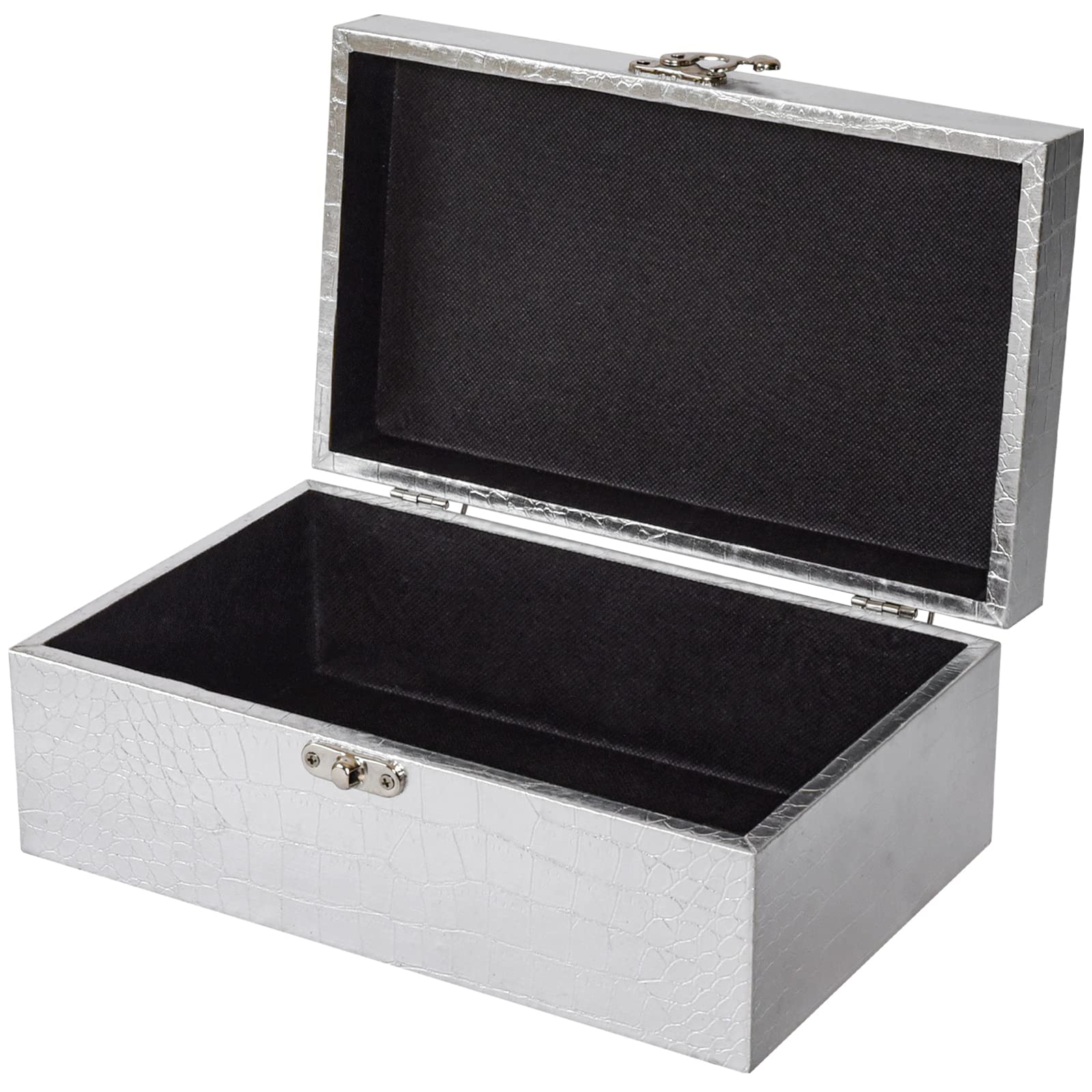 Juego de 2 cajas de almacenamiento decorativas de madera, cuero de cocodrilo plateado con cierre para el hogar, cocina, sala de estar, regalo ideal para recuerdos de boda, joyería 5