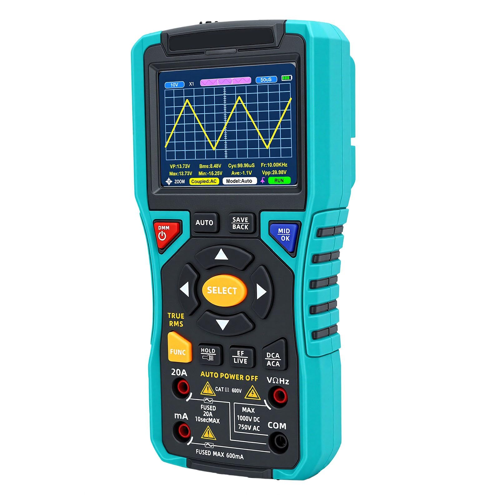 Zunate Osciloscopio de Mano Multímetro de Osciloscopio Digital Portátil de 3,2 Pulgadas Rango Automático con Batería de 2500 MAh para Pruebas de Circuitos de Electricistas y Reparaciones de Campo